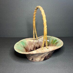 Vintage Ceramic Sea Nymph 1899 Basket w/ Rattan Wicker Handle - Made in Germany